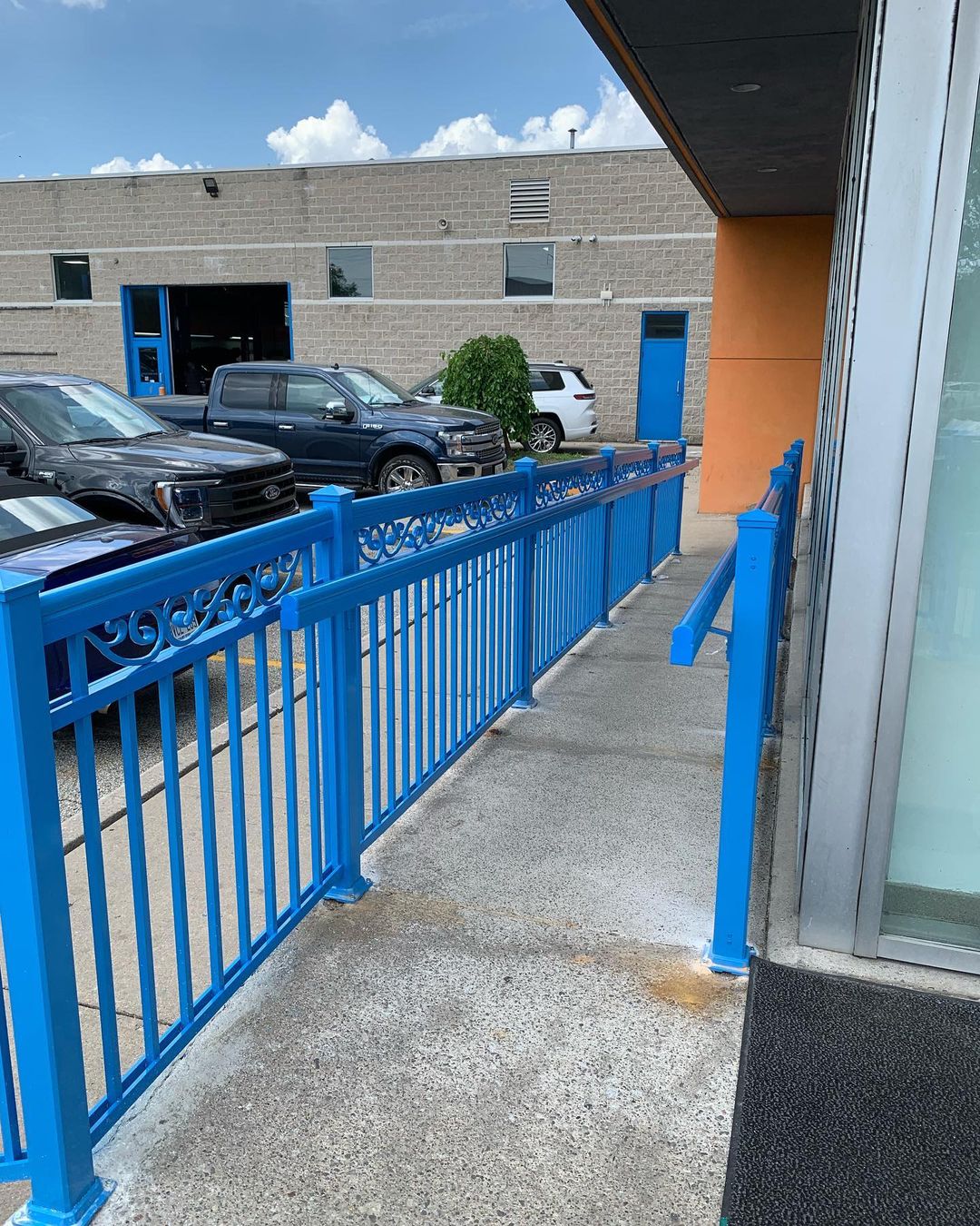 blue aluminum stair railing